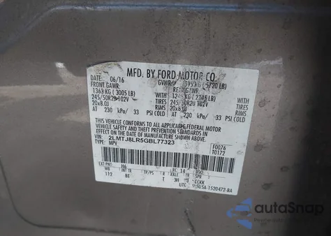 2016 Lincoln Mkx Reserve из США, поврежденный, VIN 2LMTJ8LR5GBL77323